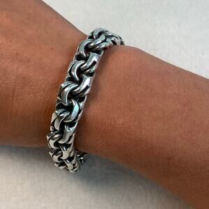 Sterling Silver 925 Heavy Double Link Bracelet 12mm 8.5 inches Box Clasp